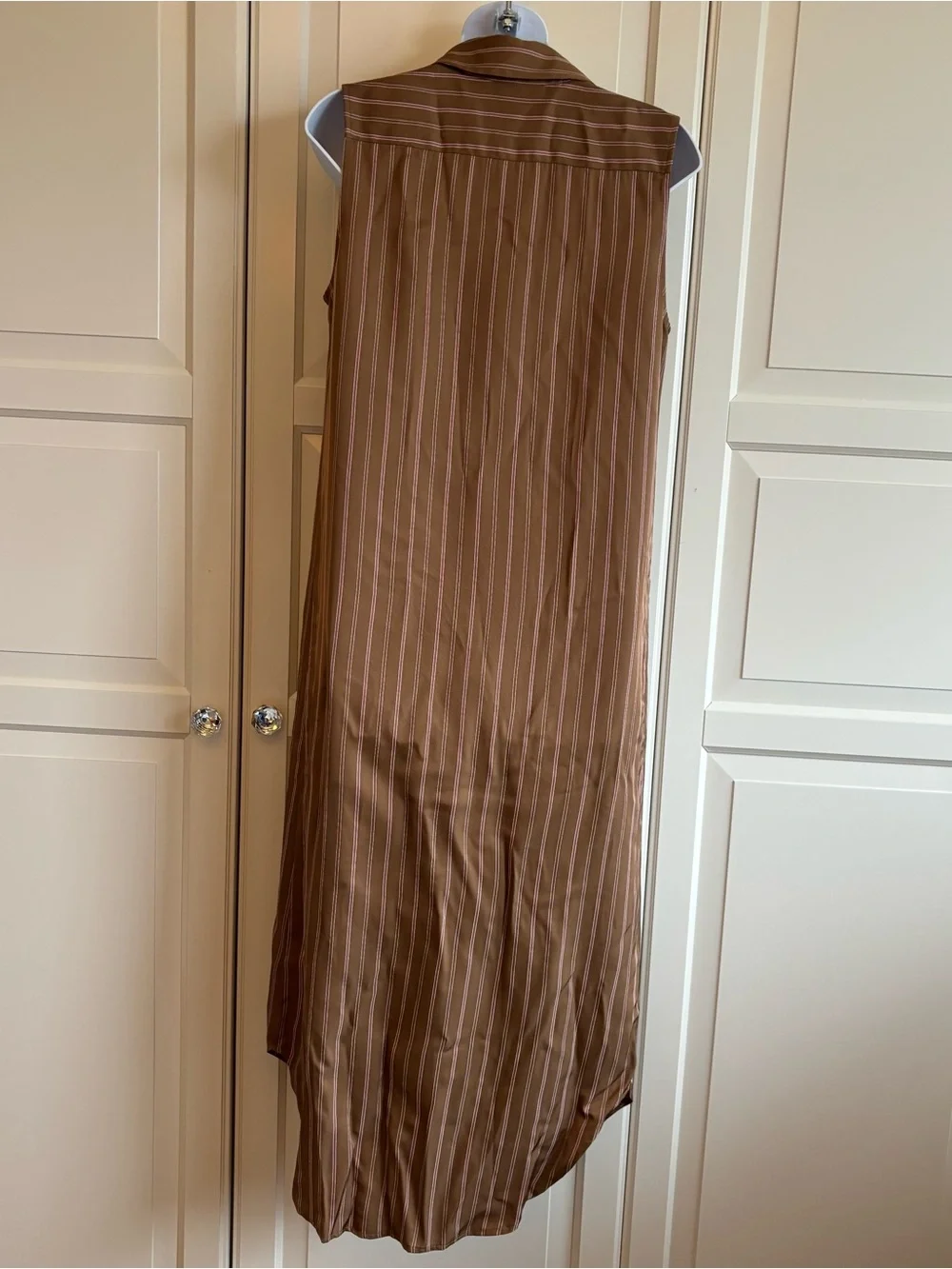 Wyeth Brown Pinstripe Shirt Dress Pink Detail NWT Sz M Coastal Cottagecore - Picture 6 of 14